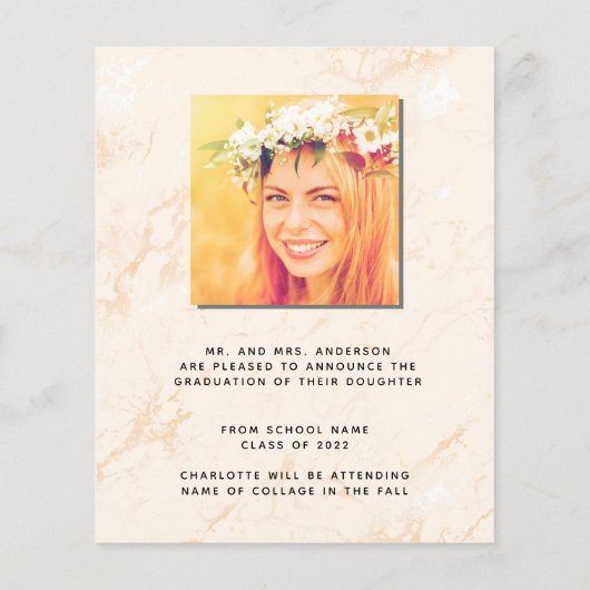 Afstuderen aankondiging begrotingspampagnes blush (Achterkant)