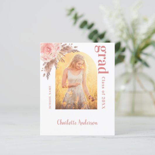 Afstuderen aankondiging begrotingspampagnes blush (Staand voorkant)