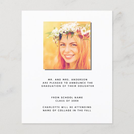 Afstuderen aankondiging begrotingspampagnes blush (Achterkant)