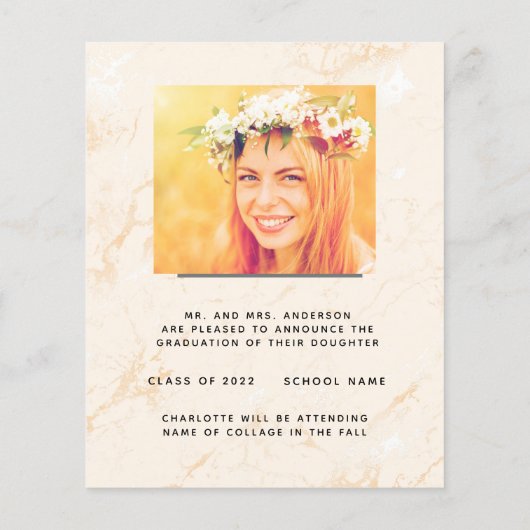 Afstuderen aankondiging begrotingspampagnes blush (Achterkant)