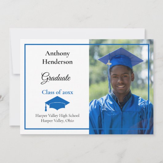 Afstuderen Aankondiging blauw Pet en foto (Voorkant)