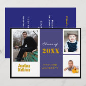 Afstuderen Aankondiging Blauwe Foto Uitnodiging (Voorkant / Achterkant)