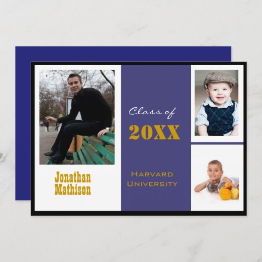 Afstuderen Aankondiging Blauwe Foto Uitnodiging (Voorkant / Achterkant)