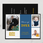 Afstuderen Aankondiging Blauwe Foto Uitnodiging (Voorkant / Achterkant)