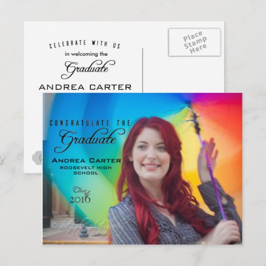 Afstuderen aankondiging Briefkaart/uitnodigen foto (Voorkant / Achterkant)