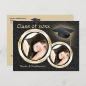 Afstuderen Aankondiging Briefkaart, Zwart en Goud (Voorkant / Achterkant)
