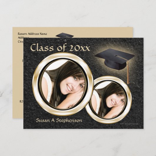 Afstuderen Aankondiging Briefkaart, Zwart en Goud (Voorkant / Achterkant)