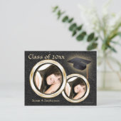 Afstuderen Aankondiging Briefkaart, Zwart en Goud (Staand voorkant)