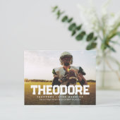 Afstuderen aankondiging één foto atleet briefkaart (Staand voorkant)