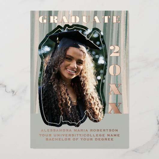 Afstuderen Aankondiging Eén foto Sage Groen Beige (Voorkant)