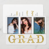 Afstuderen Aankondiging Faux Gold Leaf 3 Foto (Voorkant / Achterkant)