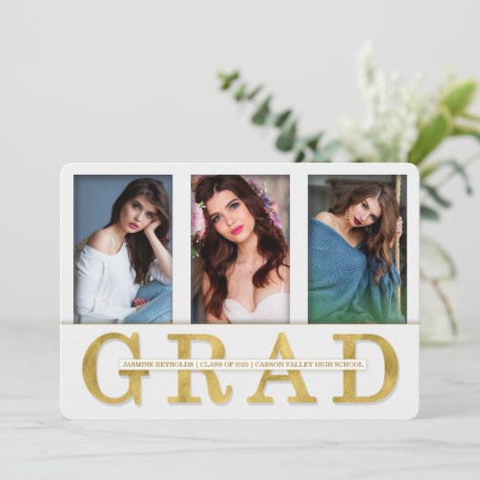 Afstuderen Aankondiging Faux Gold Leaf 3 Foto (Staand voorkant)