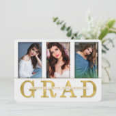 Afstuderen Aankondiging Faux Gold Leaf 3 Foto (Staand voorkant)