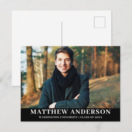 Afstuderen Aankondiging Foto Blk Briefkaart (Voorkant / Achterkant)