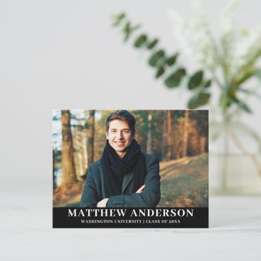 Afstuderen Aankondiging Foto Blk Briefkaart (Staand voorkant)