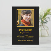 Afstuderen Aankondiging Foto Gold Uitnodiging (Staand voorkant)