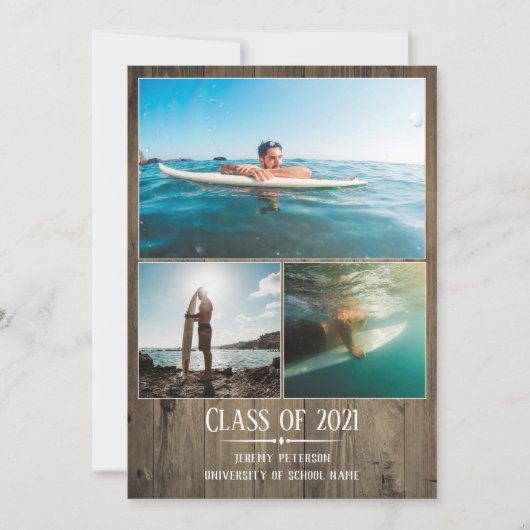 Afstuderen Aankondiging Houten Planken 3 Fotokaart (Voorkant)