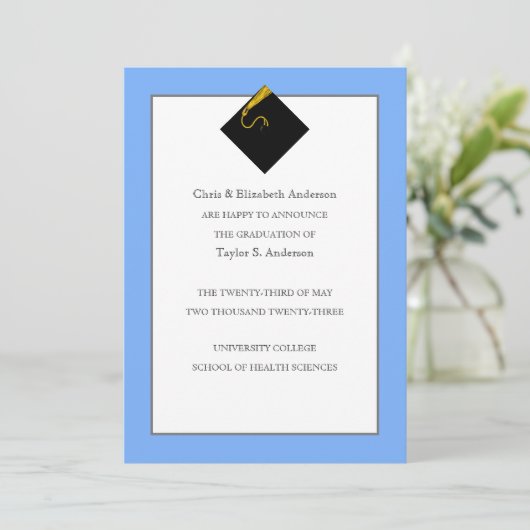 Afstuderen Aankondiging licht blauw (Staand voorkant)