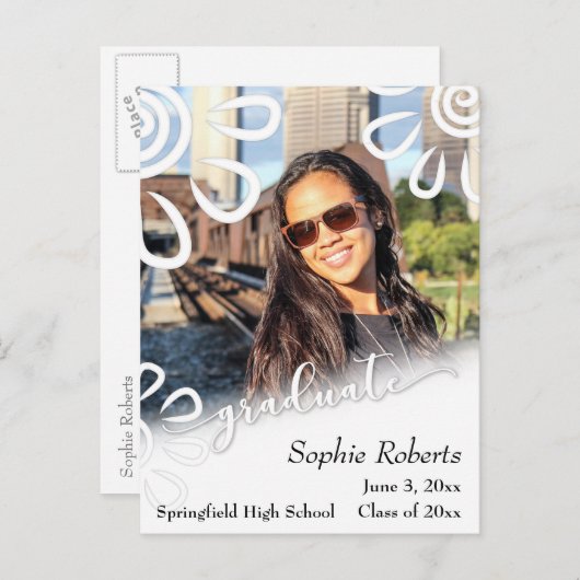 Afstuderen Aankondiging met Foto & Bloemen Afbeeld (Voorkant / Achterkant)