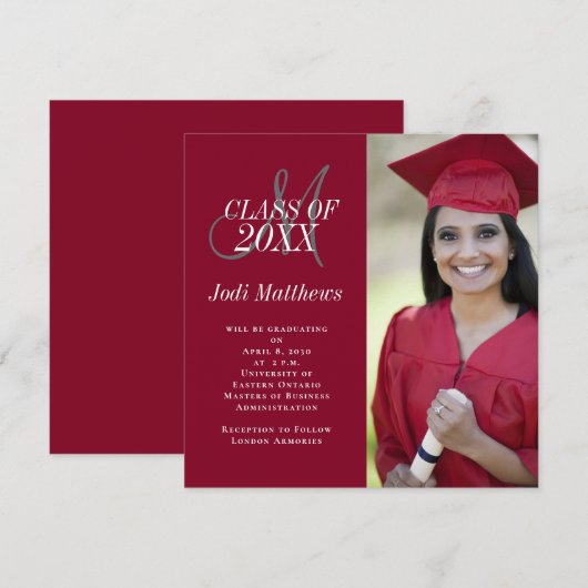 Afstuderen Aankondiging Monogram Foto Afstudeerder (Voorkant / Achterkant)