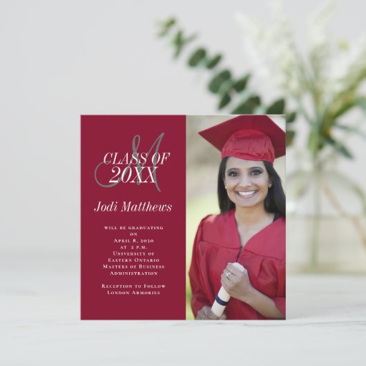 Afstuderen Aankondiging Monogram Foto Afstudeerder (Staand voorkant)