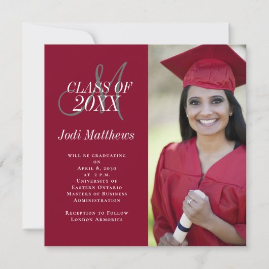 Afstuderen Aankondiging Monogram Foto Afstudeerder (Voorkant)