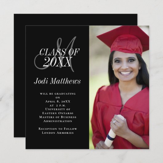 Afstuderen Aankondiging Monogram Foto Afstudeerder (Voorkant / Achterkant)