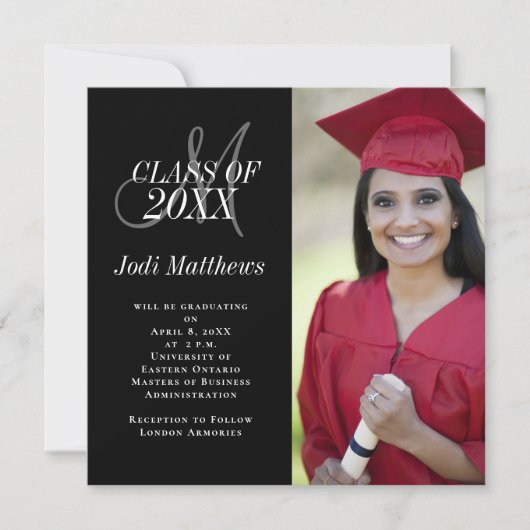 Afstuderen Aankondiging Monogram Foto Afstudeerder (Voorkant)