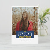 Afstuderen Aankondiging, Navy Blue en Gold Kaart (Staand voorkant)