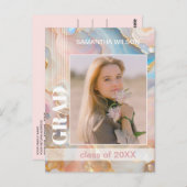 Afstuderen aankondiging op pastel marmeren patroon briefkaart (Voorkant / Achterkant)