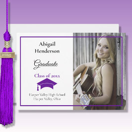 Afstuderen Aankondiging Paars Pet en Foto