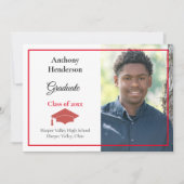 Afstuderen Aankondiging Rood Pet en Foto (Voorkant)