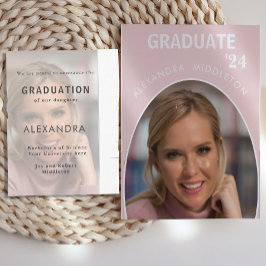 Afstuderen Aankondiging Roze Modern Afstudeerder F Briefkaart