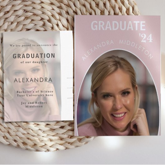 Afstuderen Aankondiging Roze Modern Afstudeerder F Briefkaart