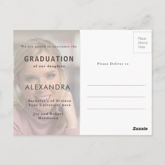 Afstuderen Aankondiging Roze Modern Afstudeerder F Briefkaart (Achterkant)