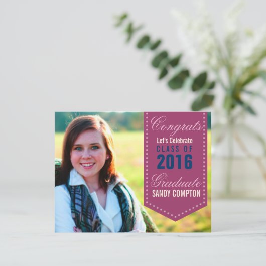 Afstuderen aankondiging uitnodigen lint banner (Staand voorkant)