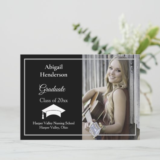 Afstuderen Aankondiging Wit Pet en foto (Staand voorkant)