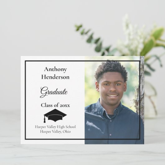 Afstuderen Aankondiging zwart Pet en foto (Staand voorkant)