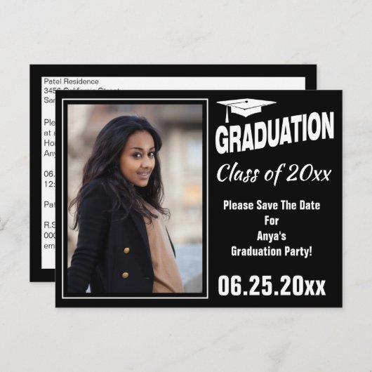 Afstuderen Aankondigingsfoto De datum opslaan Aankondigingskaart (Voorkant / Achterkant)