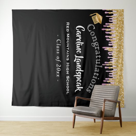 Afstuderen achtergrondroze goudglitterdrift wandkleed (In Situ (horizontaal))