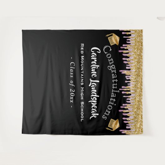 Afstuderen achtergrondroze goudglitterdrift wandkleed (Voorkant (horizontaal))