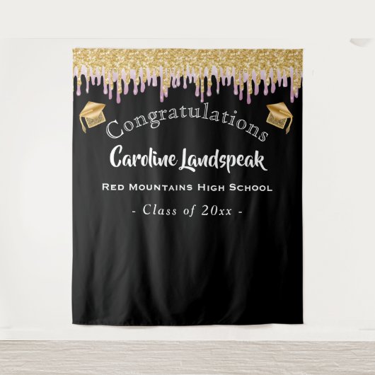 Afstuderen achtergrondroze goudglitterdrift wandkleed (Voorkant)