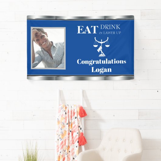 Afstuderen, advocaat schalen van gerechtigheid spandoek (Insitu)