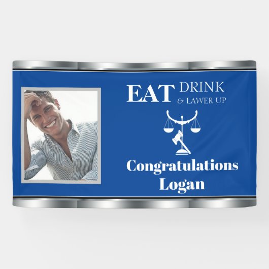 Afstuderen, advocaat schalen van gerechtigheid spandoek (Horizontaal)