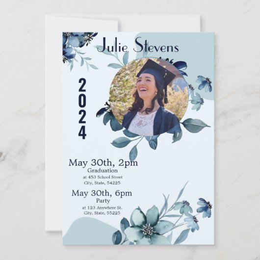 Afstuderen Afbeelding Bloemen 2024 Kaart Uitnodigi (Voorkant)