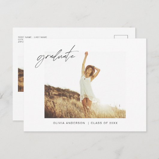 Afstuderen Afstudeerder Aankondiging Foto minimali Briefkaart (Voorkant / Achterkant)