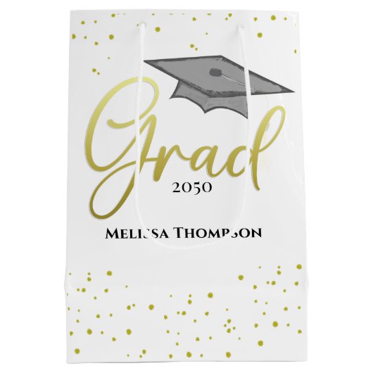 Afstuderen Afstudeerder Gold Afstuderen Script Pet Medium Cadeauzakje (Achterkant)