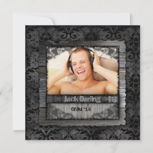 Afstuderen Afstudeerder Hout Damask  Foto Kaart (Voorkant)