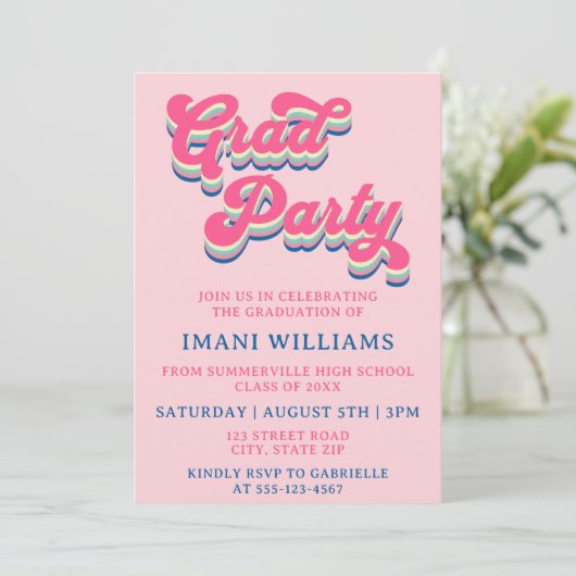 Afstuderen Afstudeerder Party Groovy Retro Typogra Kaart (Staand voorkant)