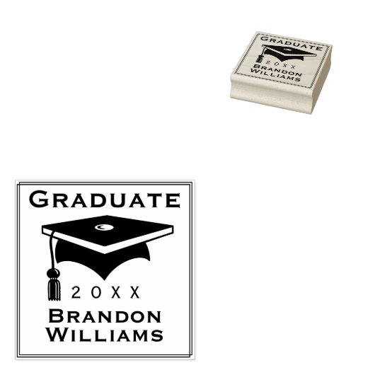 Afstuderen Afstudeerder Pet Typografie Hout Art St Rubberstempel (Gestempeld)